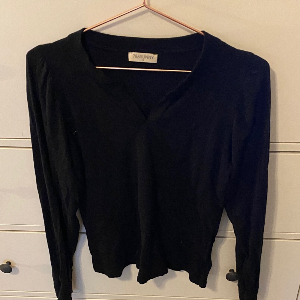 78&Sunny Black V-Neck Long Sleeve Tee